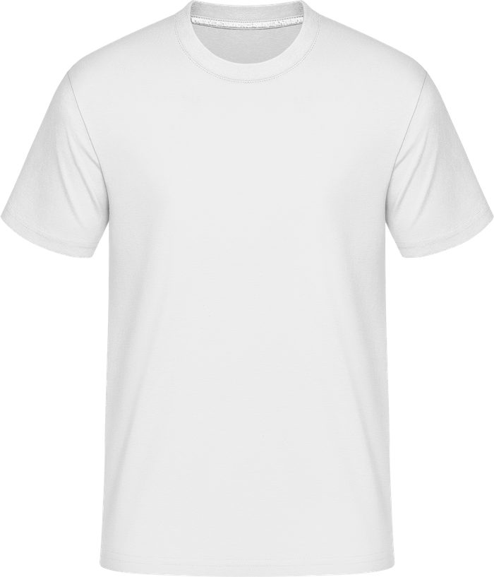 A white crew-neck t-shirt shown flat.
